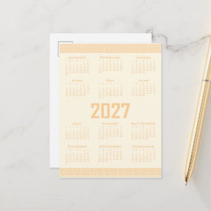 Postal Calendario 2027, Fret Griego, Beige sobre Café Cós