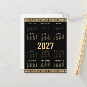 Postal Calendario 2027, Fret griego, Beige sobre negro