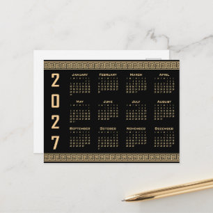 Postal Calendario 2027, Fret Griego, Beige sobre Negro