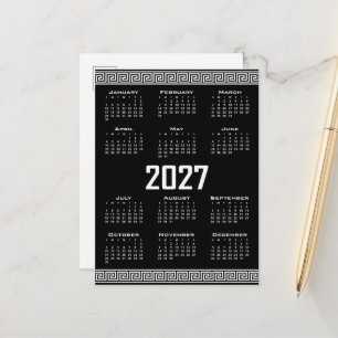 Postal Calendario 2027, Fret griego, Blanco sobre negro