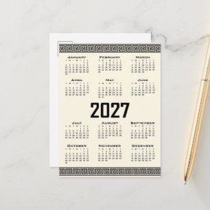Postal Calendario 2027, Greca, Negro sobre Latte Cósmico
