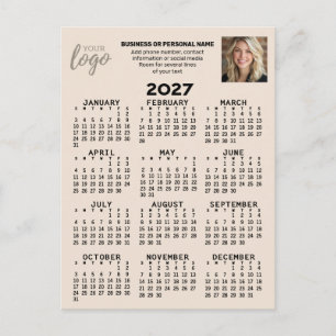 Postal Calendario 2027 - logo, foto, negocio - beige
