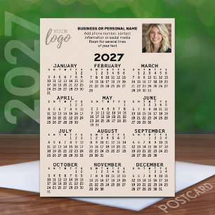 Postal Calendario 2027 - logo, foto, negocio - beige