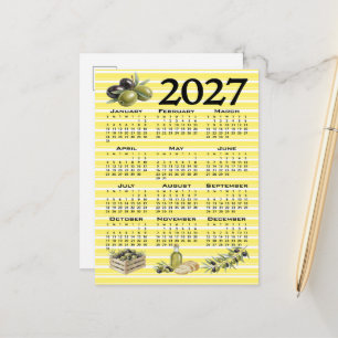 Postal Calendario 2027, Olivas Mediterráneas Rayas Amaril