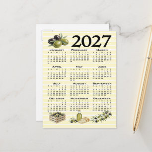 Postal Calendario 2027, Olivas Mediterráneas Rayas Amaril
