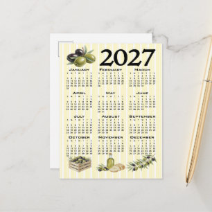 Postal Calendario 2027, Olivos Mediterráneos Rayas Amaril