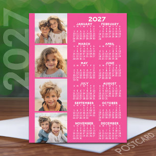 Postal Calendario 2027 Rosa con Collage de 4 Fotos