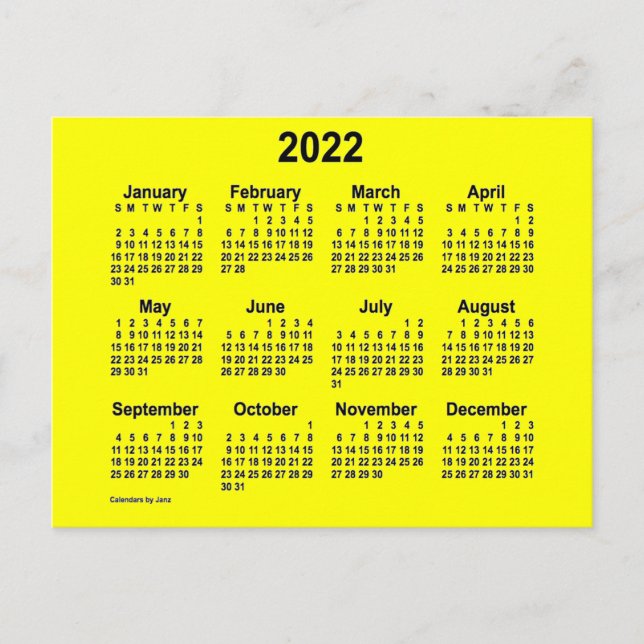 Postal Calendario Amarillo Mini 2022 de Janz (Anverso)