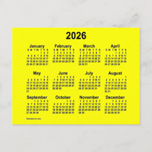 Postal Calendario Amarillo Mini de 2026 de Janz