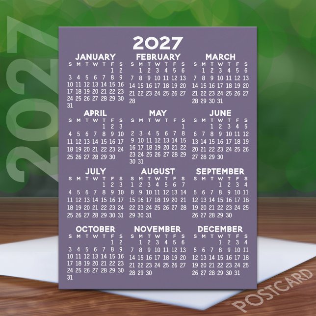 Postal Calendario anual 2027 - Mínimo básico  (2027 Calendar on a Postcard)