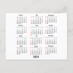 Postal Calendario Blanco 2024 de 52 Semanas