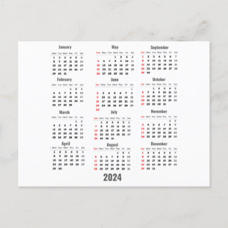 Postal Calendario Blanco 2024 de 52 Semanas
