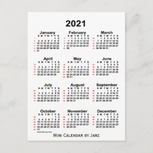 Postal Calendario blanco de 52 semanas de 2021 de Janz Po
