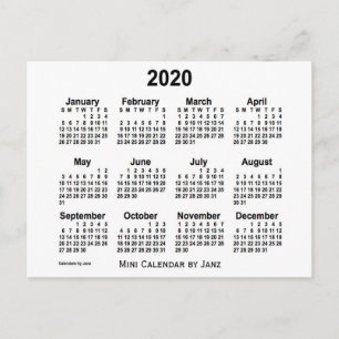 Postal Calendario Blanco Mini 2020 por Janz