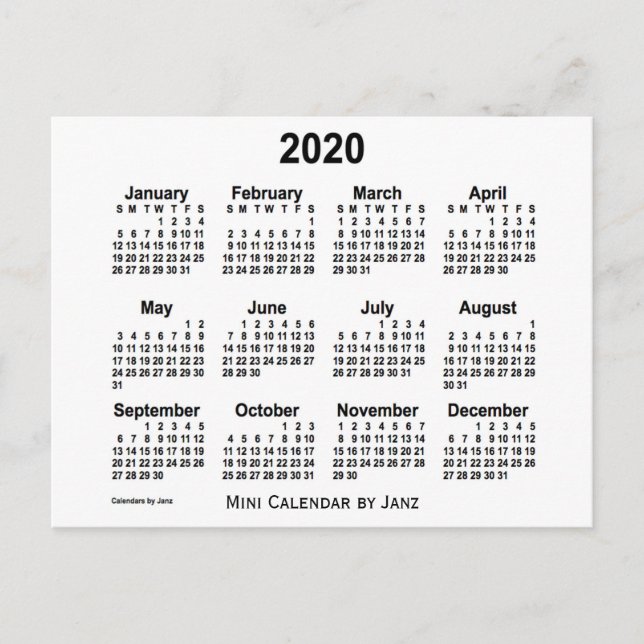 Postal Calendario Blanco Mini 2020 por Janz (Anverso)