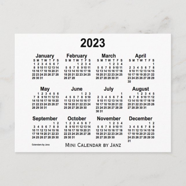 Postal Calendario Blanco Mini 2023 de Janz (Anverso)