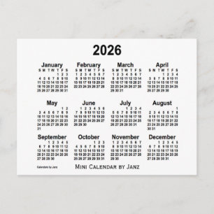 Postal Calendario Blanco Mini 2026 de Janz