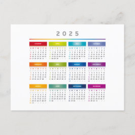 Postal Calendario colorido 2025 - Colores arcoiris 3 colu