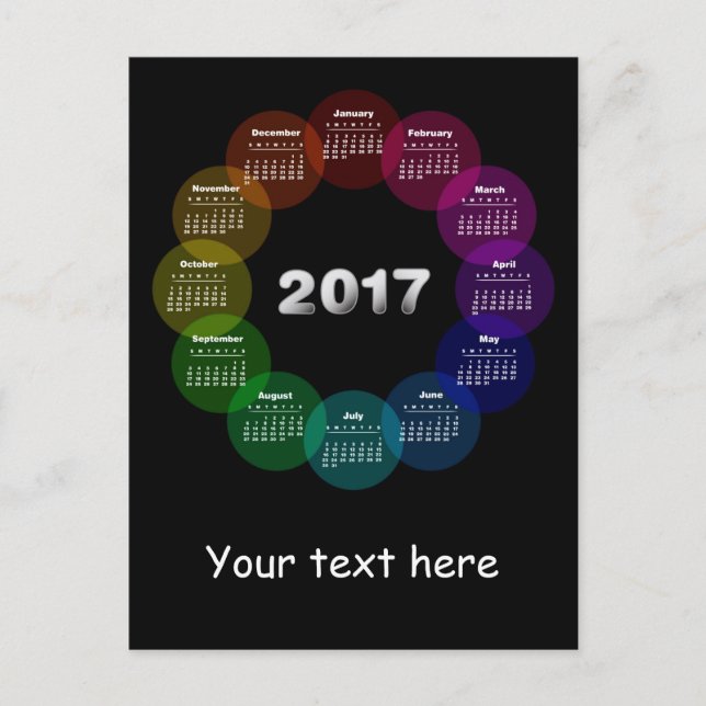 Postal Calendario colorido para 2017 (Anverso)