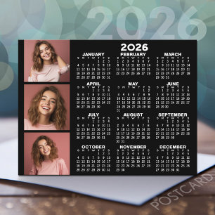 Postal Calendario con 3 Collages de fotos - negro