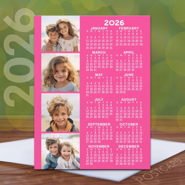 Postal Calendario con 4 Collages de fotos (2026 Calendar Postcard)