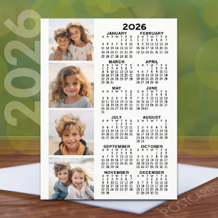 Postal Calendario con 4 Collages de fotos - Blanco negro