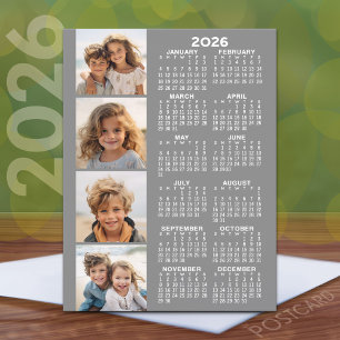 Postal Calendario con 4 Collages de fotos - Gris