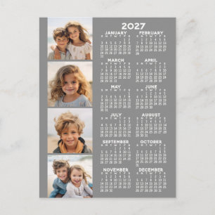 Postal Calendario con collage de 4 fotos - Gris