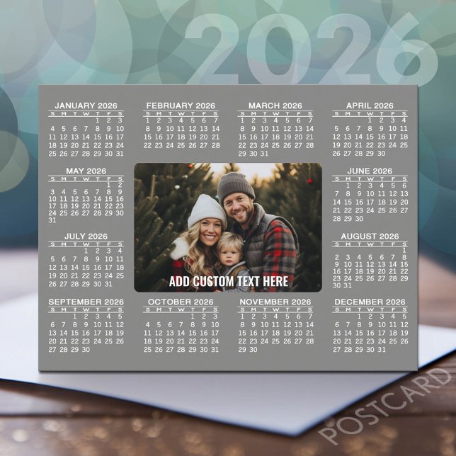 Postal Calendario con foto en el centro - Blanco gris (2026 Calendar Postcard)