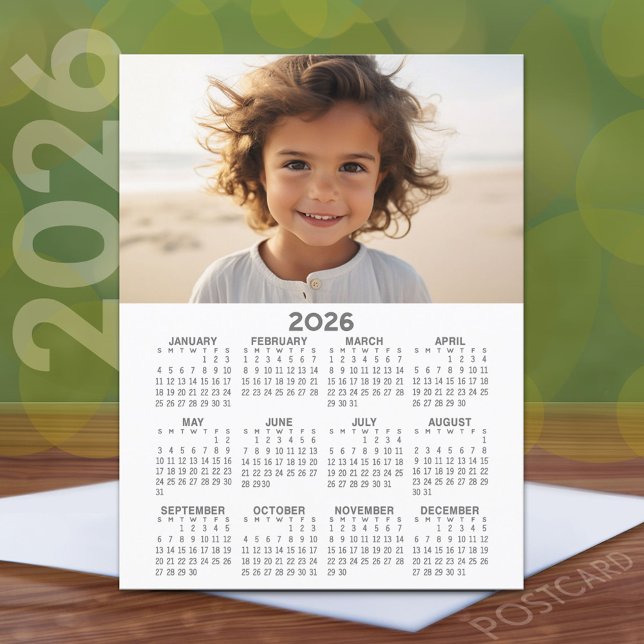 Postal Calendario con foto - vista de año completo (2026 Calendar Postcard)