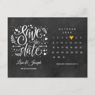 Postal Calendario Corazón de Oro Pizarra Foto Guarde la F