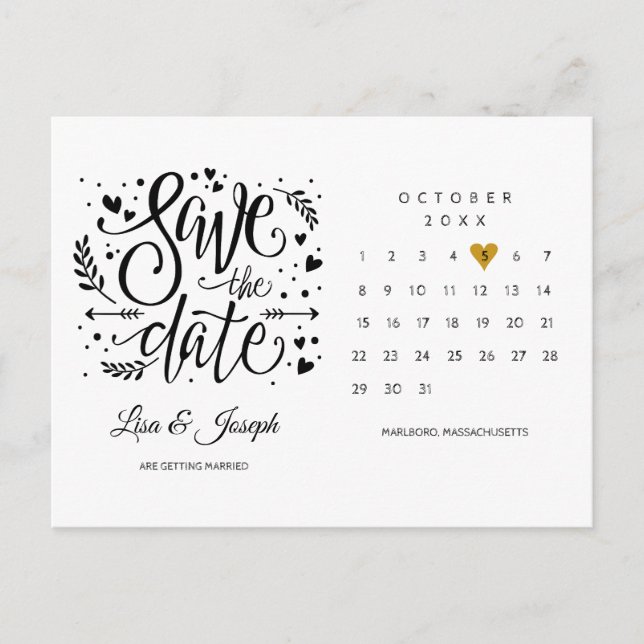 Postal Calendario Corazón de Oro Salva la Fecha (Anverso)