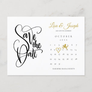 Postal Calendario Cupid Gold Love Heart Save the Date