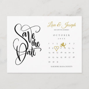 Postal Calendario Cupido Oro Amor Corazón Guarda la Fecha