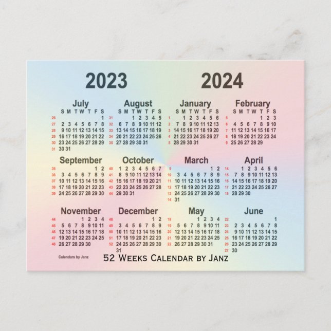 Postal Calendario de 52 semanas del arco iris 2023-2024,  (Anverso)