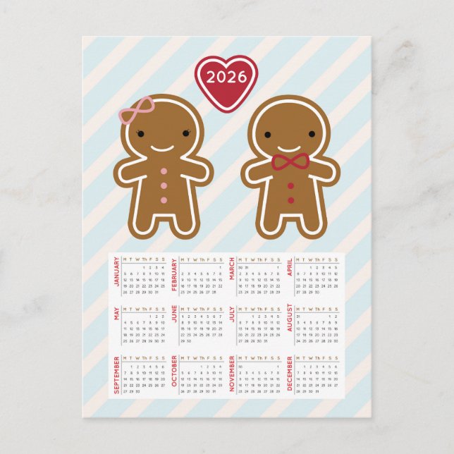 Postal Calendario de Cookie Cute Kawaii Gingerbread Man 2 (Anverso)