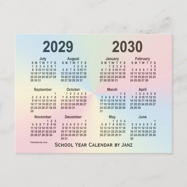 Postal Calendario de escuelas en la nube arcoiris 2029-20 (Anverso)