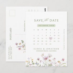 Postal Calendario de flores silvestres pastel suave Guard