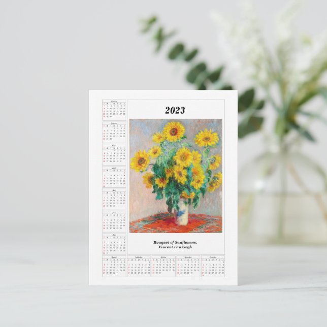 Postal Calendario de girasoles para 2023 (Anverso de pie)