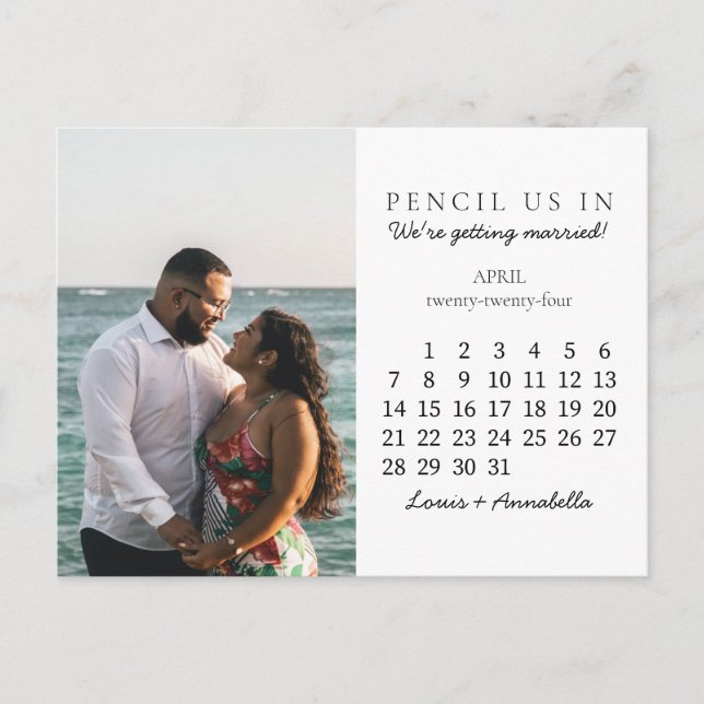 Postal Calendario de Guardar la Fecha Abril 2024 Calendar (Anverso)