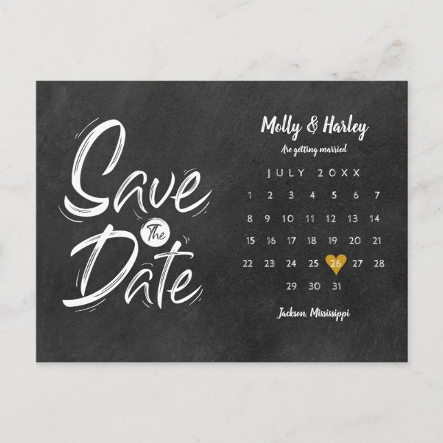 Postal Calendario de Guardar la Fecha Corazón de Oro Piza (Anverso)