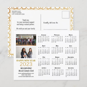 Postal Calendario de guiones dorados modernos de la fotog