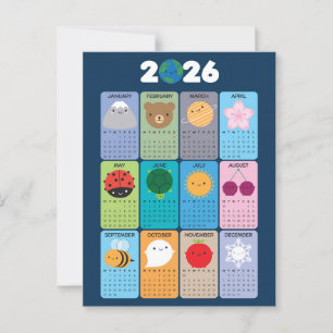 Postal Calendario de Happy Nature Kawaii 2026