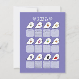 Postal Calendario de Kawaii Halloween Ghosts 2026