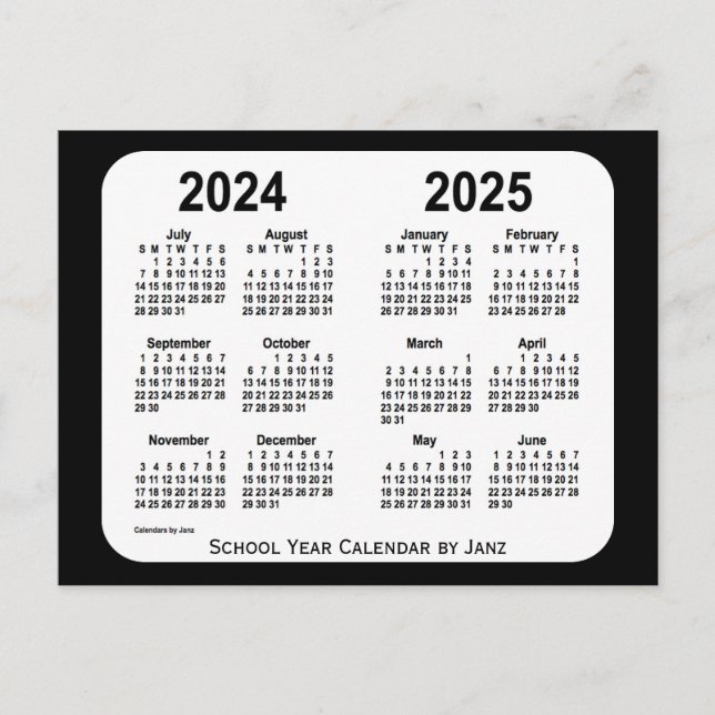 Postal Calendario de la escuela blanca y negra 2024-2025, (Anverso)