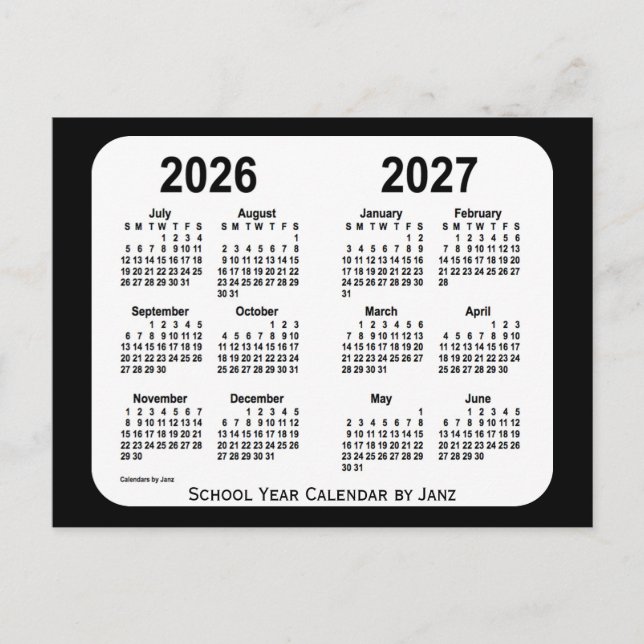 Postal Calendario de la escuela blanca y negra 2026-2027, (Anverso)