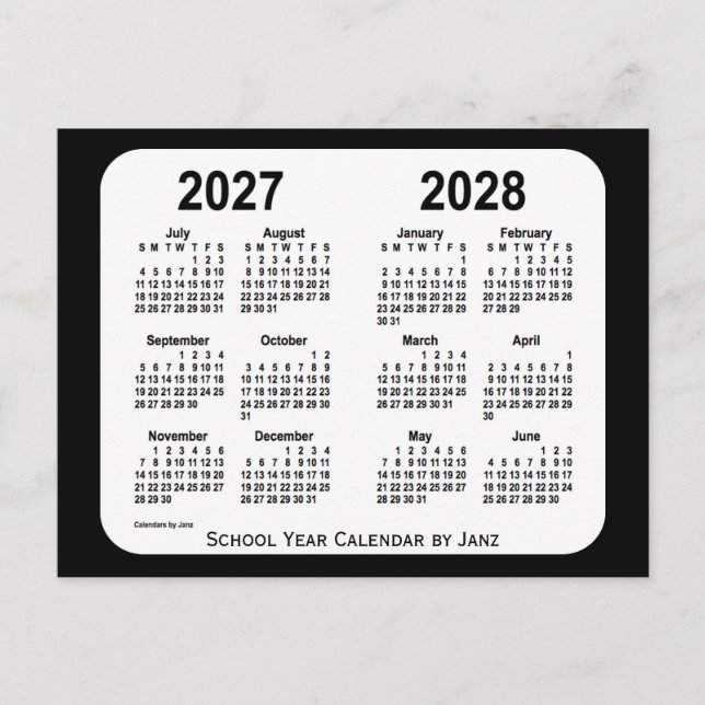 Postal Calendario de la escuela blanca y negra 2027-2028, (Anverso)