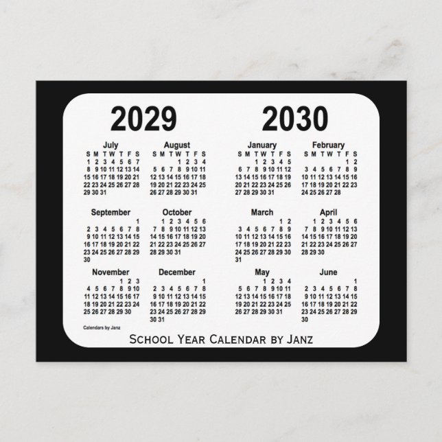 Postal Calendario de la escuela blanca y negra 2029-2030, (Anverso)