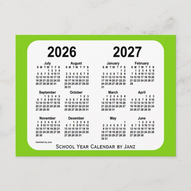 Postal Calendario de la Escuela Verde Amarilla 2026-2027, (Anverso)