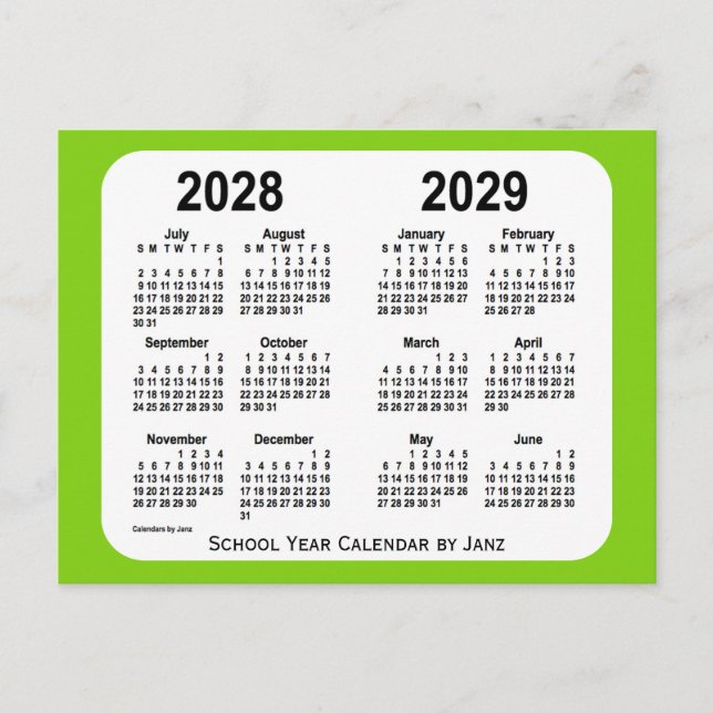 Postal Calendario de la Escuela Verde Amarilla 2028-2029, (Anverso)